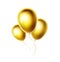 Gold balloons bunch and group isolated on white background. Realistic glossy and shiny helium ballon for birthday, party
