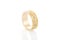 Gold band ring with diamonds and pattern on white backg