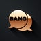 Gold Bang boom, gun Comic text speech bubble balloon icon isolated on black background. Long shadow style. Vector