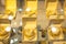 Gold bangles on display in a jewellery shop