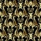 Gold Baroque 3d seamless pattern. Vector ornate floral background with vintage flowers, scrolls, leaves, antique damask ornaments