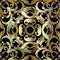 Gold Baroque 3d vector seamless pattern. Damask ornamental greek style floral background. Modern ornate repeat backdrop