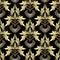 Gold baroque floral 3d seamless pattern with chains, flowers, leaves and golden greek meanders. Beautiful vintage vector