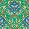 Gold Baroque striped seamless pattern. Blue and green floral vector baclground wallpaper with vintage golden damask