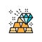 Gold bars and diamond, wealth flat color line icon.