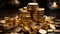 Gold Bars and Gold Coins Gilded Shiny Focused Foreground