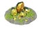 Gold bars in a placer of stones. 3d rendering. Landscape and design. Business