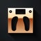 Gold Bathroom scales icon isolated on black background. Weight measure Equipment. Weight Scale fitness sport concept