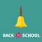 Gold bell with handle. Back to school chalk text. Flat design.