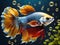 gold betta fish in aquarium with water
