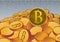 Gold bit coin crypto currency physical money concept on network