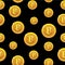 Gold Bitcoin coins seamless Pattern. Digital internet currency, vector background