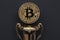 Gold bitcoin cryptocurrency coin with a winning golden trophy