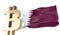 Gold bitcoin cryptocurrency with a waving Qatar flag. 3D Rendering