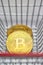 Gold Bitcoin is a cryptocurrency and worldwide payment, Bitcoin, Ethereum, Litecoin in iron shopping basket, Virtual