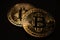 Gold Bitcoin on dark surface, Cryptocurrency and Blockchain concept visualization