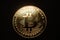 Gold Bitcoin on dark surface, Cryptocurrency and Blockchain concept visualization