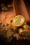 Gold bitcoin physical Bitcoin-Cryptocurrency and Gold nugget grains. Business concept