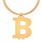 Gold bitcoin symbol on golden chain, 3D rendering