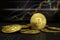 Gold Bitcoin virtual money on chart blurred background