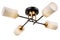 Gold-black four-lamp ceiling lamp with matt white cylindrical shades, in a modern style