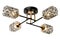 Gold-black four-lamp ceiling lamp with rectangular matt shades with black floral ornaments