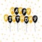 Gold and black happy birthday baloons, vector illustration