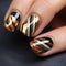 Gold And Black Nail Art With Abstract Stripes - Innovative Techniques