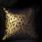 A gold and black themed throw pillow on satin fabric created with generative Ai