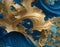 Gold and blue artsy textured background wallpaper. Generative AI illustrator