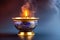 Gold and blue incense cup, candlelight, smoke floating in the air with Generative AI