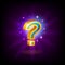 Gold-blue question mark slot icon with sparkles for online casino or mobile game, vector illustration on dark purple