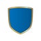 Gold-blue shield shape icon. Bright logo emblem metallic sign isolated on white background. Empty shape shield. Symbol