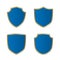 Gold-blue shield shape icons set. Bright logo emblem sign isolated on white background. Empty shape shield. Symbol of