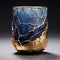 Gold And Blue Vase With Cracked Texture - Glass Art