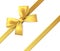 Gold bow. Gift present golden shiny ribbon. Vector isolate tape for design greeting and discount card