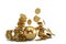 Gold bowling and coin stacks.3D illustration.