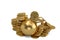 Gold bowling and coin stacks.3D illustration.