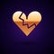 Gold Broken heart or divorce icon isolated on black background. Love symbol. Valentines day. Vector