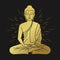 Gold buddha sitting meditated sign and Halo light on black background vector design