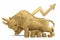 Gold bull with coins and uprise arrow.3D illustration.