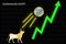 Gold bull, throwing up GoNetwork GOT cryptocurrency golden coin up the trend. Bullish chart