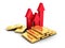 Gold bullions price rising arrows grow up. business concept