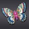 gold butterfly brooch pendant in precious stones. Beautiful decoration with reflection