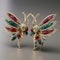 Gold Butterfly Earrings With Colored Stones In Light Crimson And Emerald Style