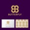 Gold  butterfly like infinity from ribbon. B and B monogram on a dark-purple background. Double B like a butterfly.