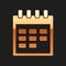 Gold Calendar icon isolated on black background. Long shadow style. Vector