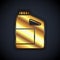 Gold Canister for motor machine oil icon isolated on black background. Oil gallon. Oil change service and repair. Engine