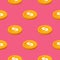 Gold cent bucks coins vector seamless pattern. Isometric golden usd money chips on pink background