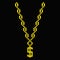 Gold chain with dollar symbol pixel icon. Luxurious rich rapper necklace for game party cultural hip hop.